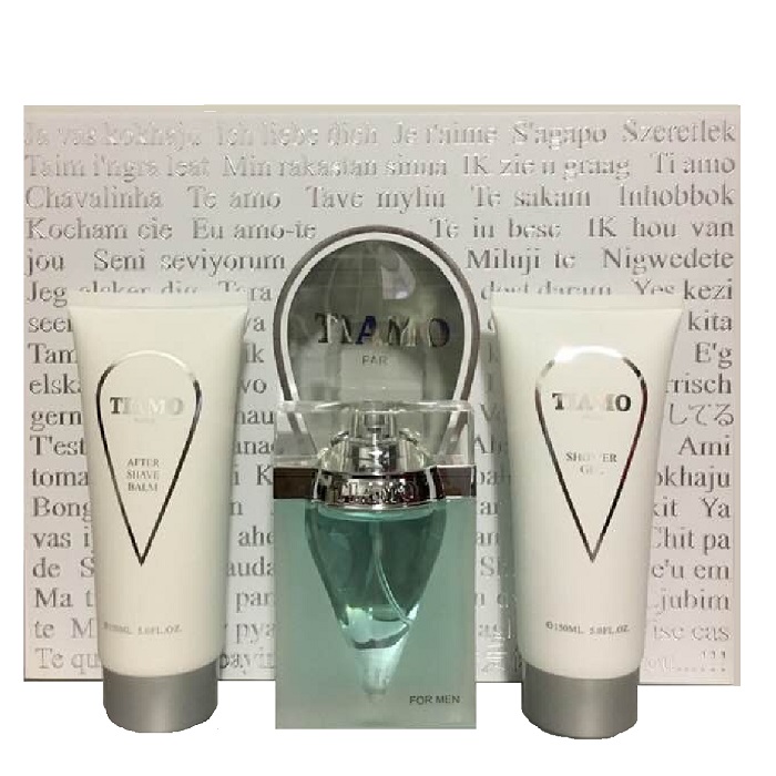 Tiamo Gift Set for men - 3.4oz Eau De Toilette Spray, 5.0oz After Shave Balm, & 5.0oz Shower Gel